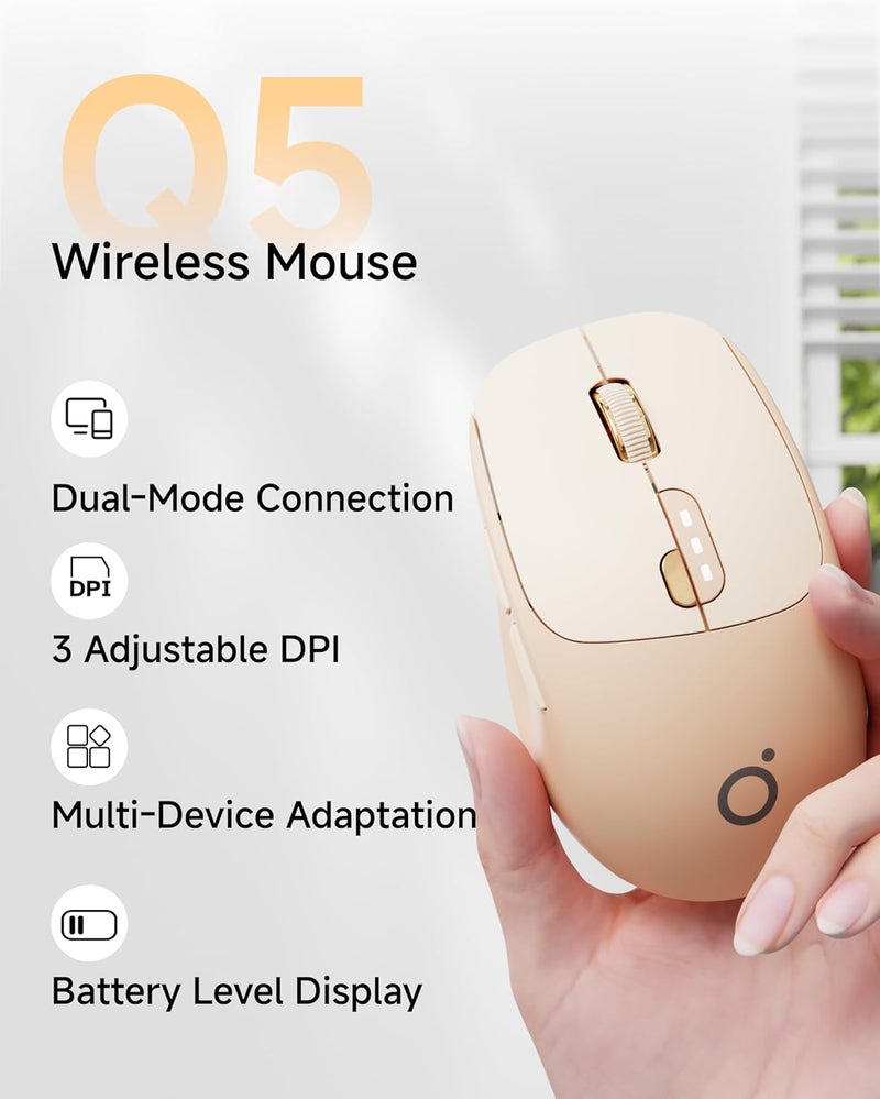 SEUNKWANG EWEADN Q5 Wireless Mouse, Bluetooth & 2.4G Quiet Computer Mouses with 1600 DPI, Battery Level Display, Ergonomic Office Mouse,6 Button Portable Cute Cordless Mice for Laptop/PC/Mac- Pink - Image 3
